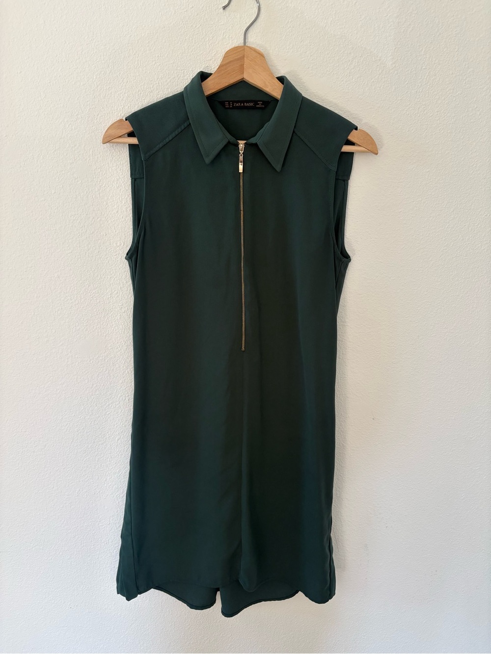 Zara Dark Green Collared Sleeveless Dress with Back Belt Detail